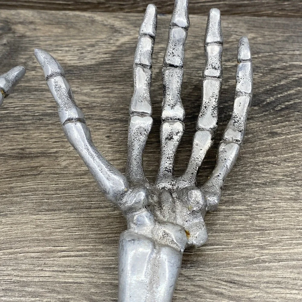 Silver Metal Skeleton Hand Salad Servers Gothic Halloween Decor 13‎ Inch Pair